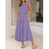 imageZESICA Womens 2025 Summer Casual Flutter Short Sleeve Crew Neck Smocked Elastic Waist Tiered Midi DressViolet