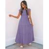 imageZESICA Womens 2025 Summer Casual Flutter Short Sleeve Crew Neck Smocked Elastic Waist Tiered Midi DressViolet