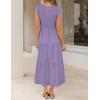 imageZESICA Womens 2025 Summer Casual Flutter Short Sleeve Crew Neck Smocked Elastic Waist Tiered Midi DressViolet