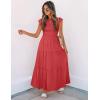 imageZESICA Womens 2025 Summer Casual Flutter Short Sleeve Crew Neck Smocked Elastic Waist Tiered Midi DressWatermelonred