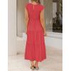 imageZESICA Womens 2025 Summer Casual Flutter Short Sleeve Crew Neck Smocked Elastic Waist Tiered Midi DressWatermelonred