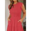 imageZESICA Womens 2025 Summer Casual Flutter Short Sleeve Crew Neck Smocked Elastic Waist Tiered Midi DressWatermelonred
