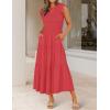 imageZESICA Womens 2025 Summer Casual Flutter Short Sleeve Crew Neck Smocked Elastic Waist Tiered Midi DressWatermelonred