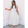 imageZESICA Womens 2025 Summer Casual Flutter Short Sleeve Crew Neck Smocked Elastic Waist Tiered Midi DressWhite