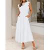 imageZESICA Womens 2025 Summer Casual Flutter Short Sleeve Crew Neck Smocked Elastic Waist Tiered Midi DressWhite