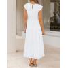 imageZESICA Womens 2025 Summer Casual Flutter Short Sleeve Crew Neck Smocked Elastic Waist Tiered Midi DressWhite