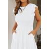 imageZESICA Womens 2025 Summer Casual Flutter Short Sleeve Crew Neck Smocked Elastic Waist Tiered Midi DressWhite