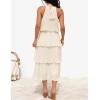 imageZESICA Womens 2025 Summer Sleeveless Halter Neck Ruffle Tiered Layed Chiffon Flowy Swing Long Midi DressApricot