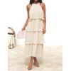 imageZESICA Womens 2025 Summer Sleeveless Halter Neck Ruffle Tiered Layed Chiffon Flowy Swing Long Midi DressApricot
