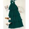 imageZESICA Womens 2025 Summer Sleeveless Halter Neck Ruffle Tiered Layed Chiffon Flowy Swing Long Midi DressDarkgreen