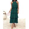 imageZESICA Womens 2025 Summer Sleeveless Halter Neck Ruffle Tiered Layed Chiffon Flowy Swing Long Midi DressDarkgreen