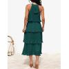 imageZESICA Womens 2025 Summer Sleeveless Halter Neck Ruffle Tiered Layed Chiffon Flowy Swing Long Midi DressDarkgreen
