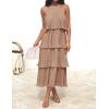 imageZESICA Womens 2025 Summer Sleeveless Halter Neck Ruffle Tiered Layed Chiffon Flowy Swing Long Midi DressKhaki