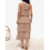imageZESICA Womens 2025 Summer Sleeveless Halter Neck Ruffle Tiered Layed Chiffon Flowy Swing Long Midi DressKhaki