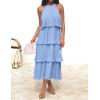 imageZESICA Womens 2025 Summer Sleeveless Halter Neck Ruffle Tiered Layed Chiffon Flowy Swing Long Midi DressLightblue