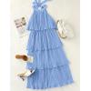 imageZESICA Womens 2025 Summer Sleeveless Halter Neck Ruffle Tiered Layed Chiffon Flowy Swing Long Midi DressLightblue