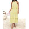 imageZESICA Womens 2025 Summer Sleeveless Halter Neck Ruffle Tiered Layed Chiffon Flowy Swing Long Midi DressLightyellow