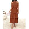 imageZESICA Womens 2025 Summer Sleeveless Halter Neck Ruffle Tiered Layed Chiffon Flowy Swing Long Midi DressMaple