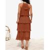imageZESICA Womens 2025 Summer Sleeveless Halter Neck Ruffle Tiered Layed Chiffon Flowy Swing Long Midi DressMaple