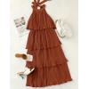 imageZESICA Womens 2025 Summer Sleeveless Halter Neck Ruffle Tiered Layed Chiffon Flowy Swing Long Midi DressMaple
