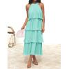imageZESICA Womens 2025 Summer Sleeveless Halter Neck Ruffle Tiered Layed Chiffon Flowy Swing Long Midi DressMint