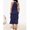 imageZESICA Womens 2025 Summer Sleeveless Halter Neck Ruffle Tiered Layed Chiffon Flowy Swing Long Midi DressNavy