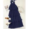 imageZESICA Womens 2025 Summer Sleeveless Halter Neck Ruffle Tiered Layed Chiffon Flowy Swing Long Midi DressNavy