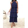 imageZESICA Womens 2025 Summer Sleeveless Halter Neck Ruffle Tiered Layed Chiffon Flowy Swing Long Midi DressNavy