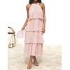 imageZESICA Womens 2025 Summer Sleeveless Halter Neck Ruffle Tiered Layed Chiffon Flowy Swing Long Midi DressPink