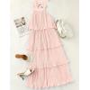 imageZESICA Womens 2025 Summer Sleeveless Halter Neck Ruffle Tiered Layed Chiffon Flowy Swing Long Midi DressPink