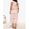 imageZESICA Womens 2025 Summer Sleeveless Halter Neck Ruffle Tiered Layed Chiffon Flowy Swing Long Midi DressPink
