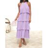 imageZESICA Womens 2025 Summer Sleeveless Halter Neck Ruffle Tiered Layed Chiffon Flowy Swing Long Midi DressPurple