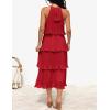 imageZESICA Womens 2025 Summer Sleeveless Halter Neck Ruffle Tiered Layed Chiffon Flowy Swing Long Midi DressRed