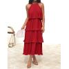 imageZESICA Womens 2025 Summer Sleeveless Halter Neck Ruffle Tiered Layed Chiffon Flowy Swing Long Midi DressRed