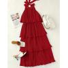 imageZESICA Womens 2025 Summer Sleeveless Halter Neck Ruffle Tiered Layed Chiffon Flowy Swing Long Midi DressRed
