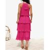 imageZESICA Womens 2025 Summer Sleeveless Halter Neck Ruffle Tiered Layed Chiffon Flowy Swing Long Midi DressRose