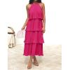 imageZESICA Womens 2025 Summer Sleeveless Halter Neck Ruffle Tiered Layed Chiffon Flowy Swing Long Midi DressRose