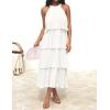 imageZESICA Womens 2025 Summer Sleeveless Halter Neck Ruffle Tiered Layed Chiffon Flowy Swing Long Midi DressWhite