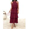 imageZESICA Womens 2025 Summer Sleeveless Halter Neck Ruffle Tiered Layed Chiffon Flowy Swing Long Midi DressWine