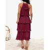 imageZESICA Womens 2025 Summer Sleeveless Halter Neck Ruffle Tiered Layed Chiffon Flowy Swing Long Midi DressWine