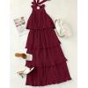 imageZESICA Womens 2025 Summer Sleeveless Halter Neck Ruffle Tiered Layed Chiffon Flowy Swing Long Midi DressWine