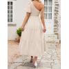 imageZESICA Womens Boho Summer One Shoulder Short Sleeve Smocked Side Split Ruffle Swing Midi DressApricot