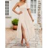 imageZESICA Womens Boho Summer One Shoulder Short Sleeve Smocked Side Split Ruffle Swing Midi DressApricot