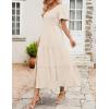 imageZESICA Womens Boho Summer One Shoulder Short Sleeve Smocked Side Split Ruffle Swing Midi DressApricot