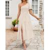 imageZESICA Womens Boho Summer One Shoulder Short Sleeve Smocked Side Split Ruffle Swing Midi DressApricot