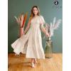 imageZESICA Womens Boho Summer One Shoulder Short Sleeve Smocked Side Split Ruffle Swing Midi DressApricot