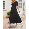 imageZESICA Womens Boho Summer One Shoulder Short Sleeve Smocked Side Split Ruffle Swing Midi DressBlack