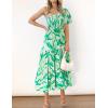 imageZESICA Womens Boho Summer One Shoulder Short Sleeve Smocked Side Split Ruffle Swing Midi DressBright Green