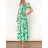 imageZESICA Womens Boho Summer One Shoulder Short Sleeve Smocked Side Split Ruffle Swing Midi DressBright Green
