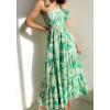 imageZESICA Womens Boho Summer One Shoulder Short Sleeve Smocked Side Split Ruffle Swing Midi DressBright Green